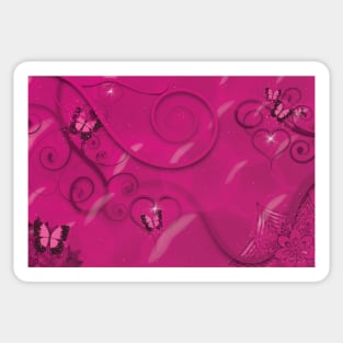 Hearts Twinkling, Vines Creeping, Butterflies Flying, Bubbles Floating , Flowers & Leaves in a Fantasy World of Pink Sticker